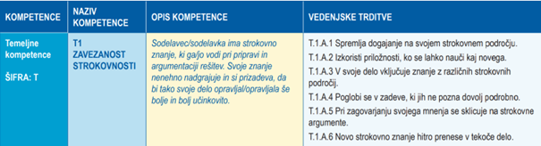primer kompetence v kompetenčnem modelu